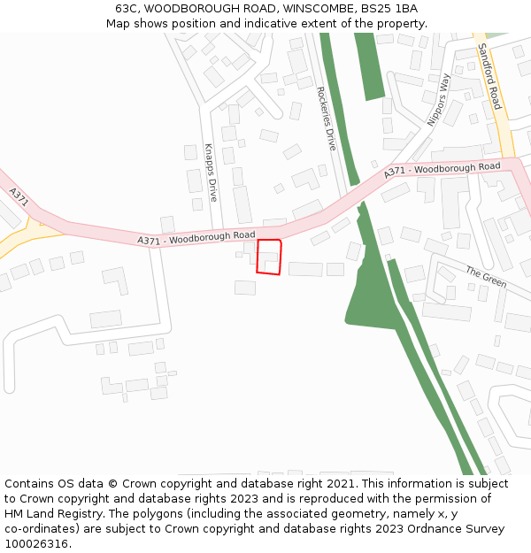 63C, WOODBOROUGH ROAD, WINSCOMBE, BS25 1BA: Location map and indicative extent of plot