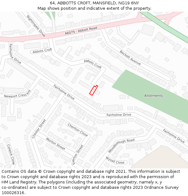 64, ABBOTTS CROFT, MANSFIELD, NG19 6NY: Location map and indicative extent of plot