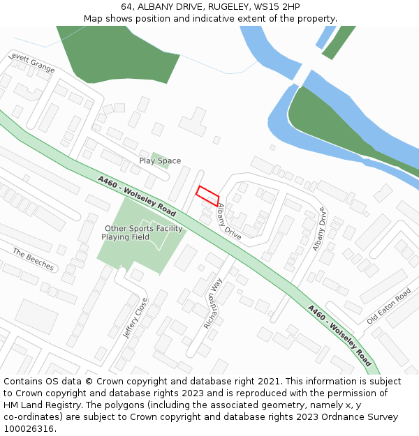 64, ALBANY DRIVE, RUGELEY, WS15 2HP: Location map and indicative extent of plot