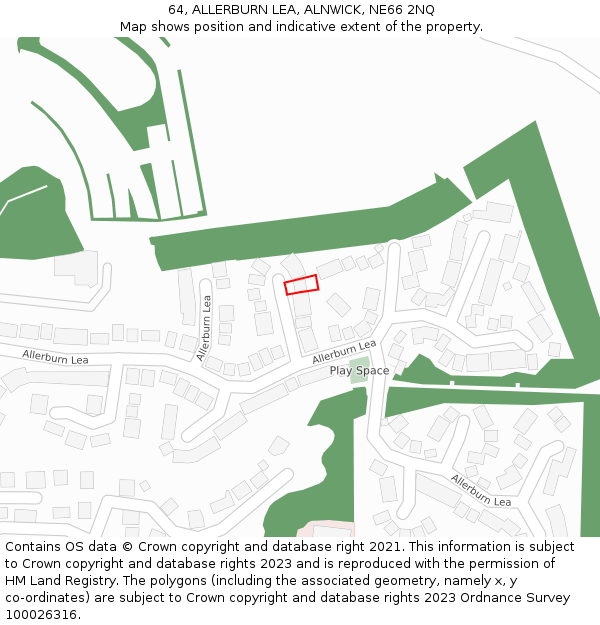 64, ALLERBURN LEA, ALNWICK, NE66 2NQ: Location map and indicative extent of plot