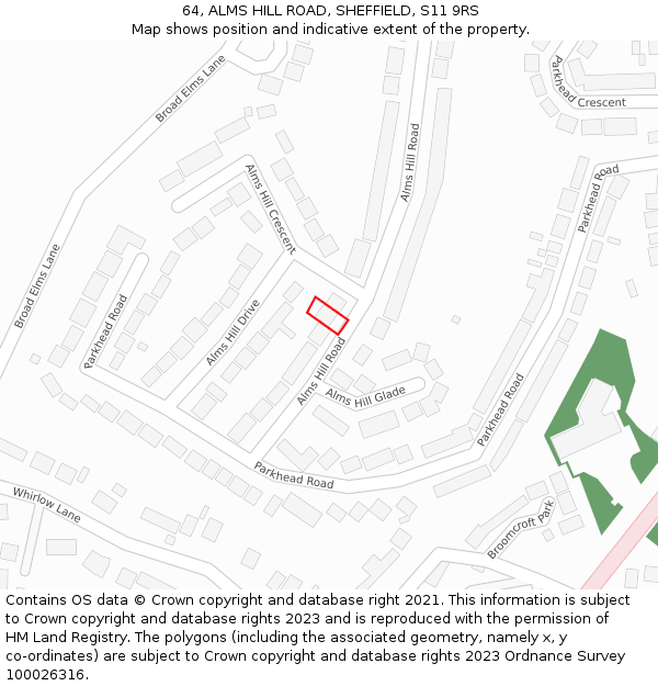 64, ALMS HILL ROAD, SHEFFIELD, S11 9RS: Location map and indicative extent of plot