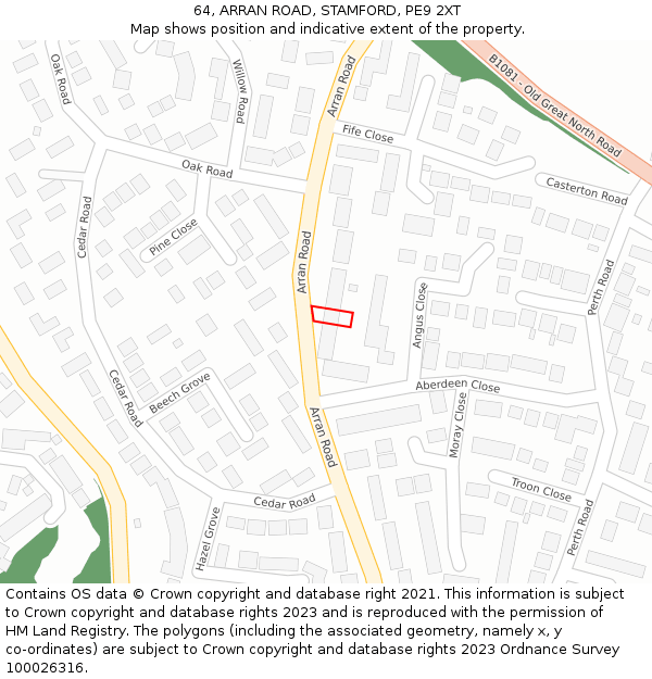 64, ARRAN ROAD, STAMFORD, PE9 2XT: Location map and indicative extent of plot