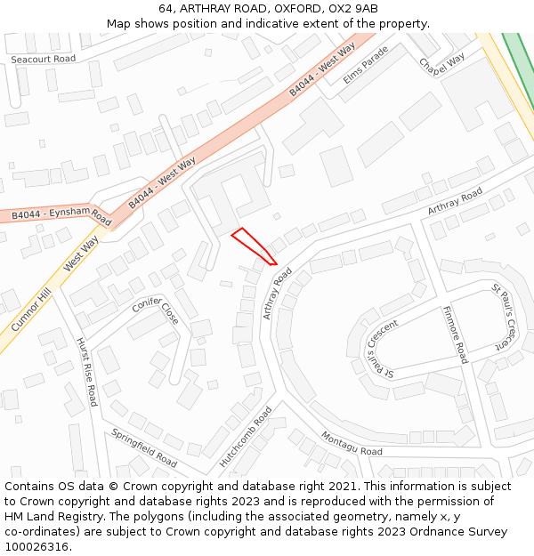 64, ARTHRAY ROAD, OXFORD, OX2 9AB: Location map and indicative extent of plot