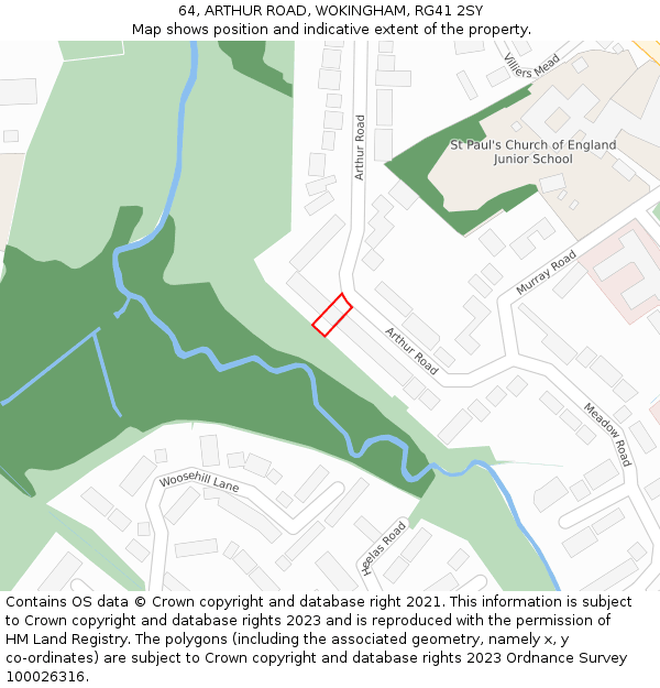 64, ARTHUR ROAD, WOKINGHAM, RG41 2SY: Location map and indicative extent of plot