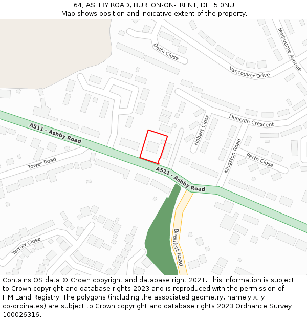64, ASHBY ROAD, BURTON-ON-TRENT, DE15 0NU: Location map and indicative extent of plot