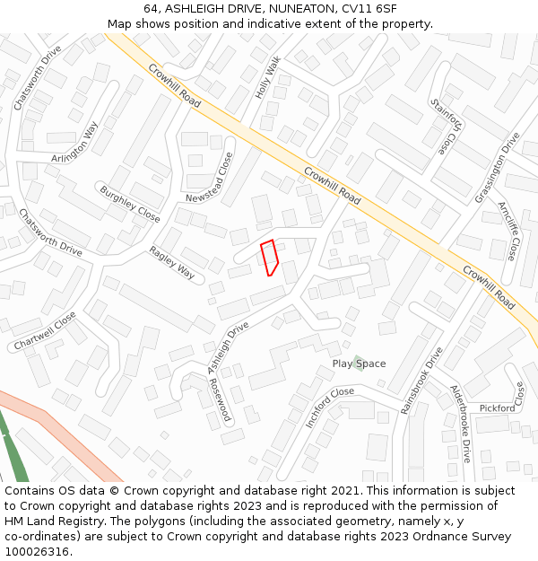 64, ASHLEIGH DRIVE, NUNEATON, CV11 6SF: Location map and indicative extent of plot