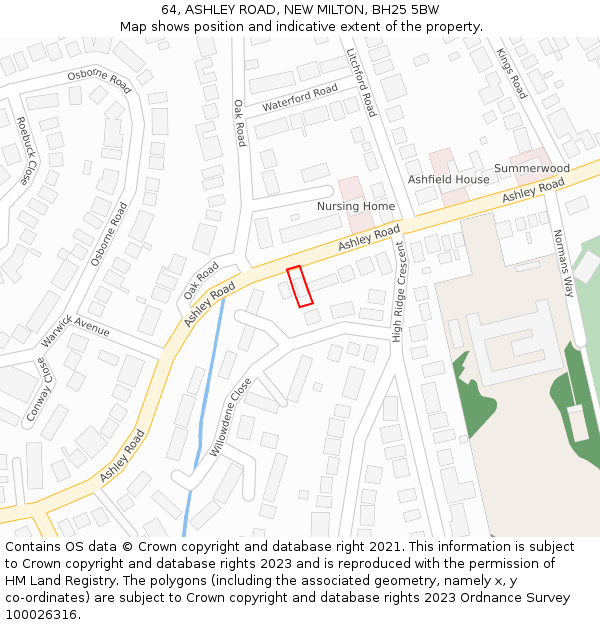64, ASHLEY ROAD, NEW MILTON, BH25 5BW: Location map and indicative extent of plot
