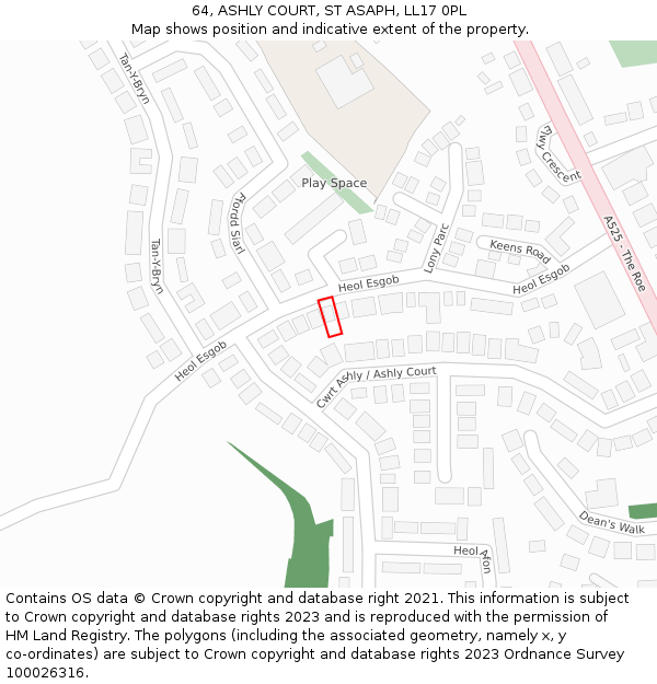 64, ASHLY COURT, ST ASAPH, LL17 0PL: Location map and indicative extent of plot