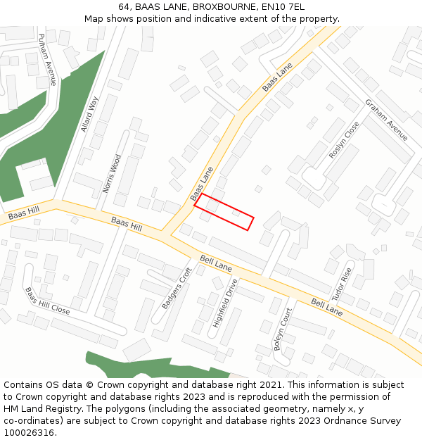 64, BAAS LANE, BROXBOURNE, EN10 7EL: Location map and indicative extent of plot