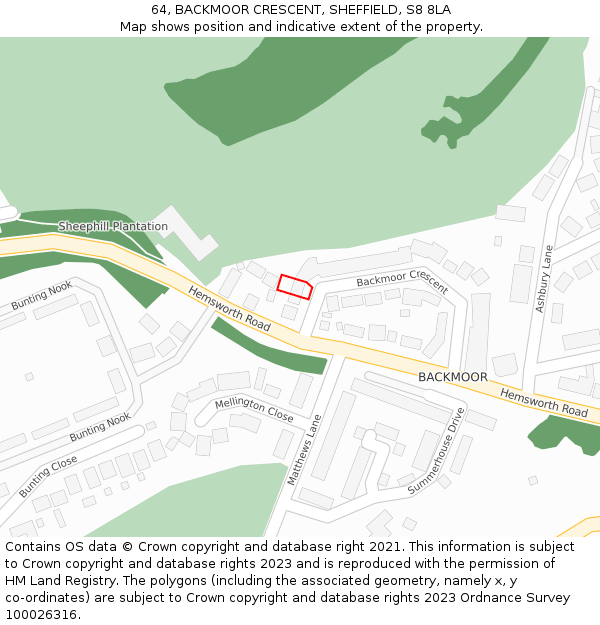 64, BACKMOOR CRESCENT, SHEFFIELD, S8 8LA: Location map and indicative extent of plot