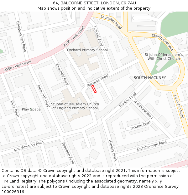 64, BALCORNE STREET, LONDON, E9 7AU: Location map and indicative extent of plot