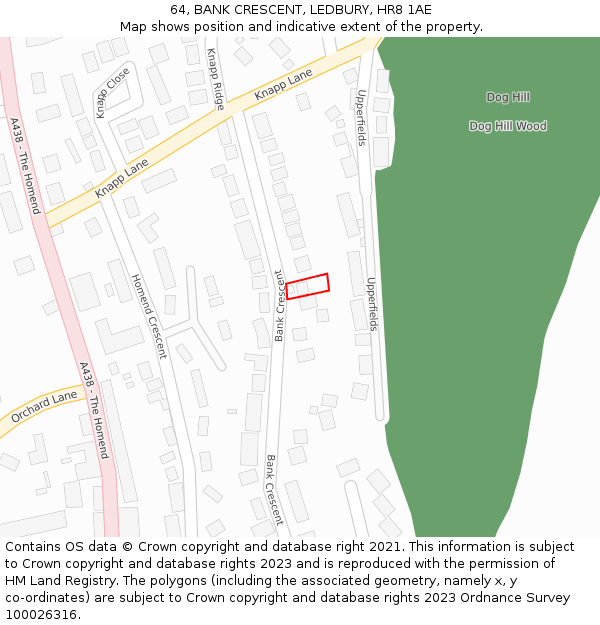 64, BANK CRESCENT, LEDBURY, HR8 1AE: Location map and indicative extent of plot