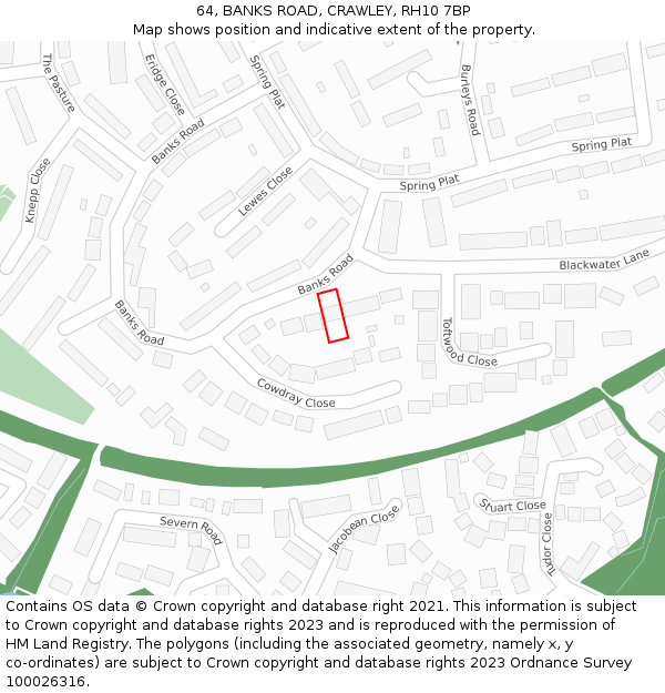 64, BANKS ROAD, CRAWLEY, RH10 7BP: Location map and indicative extent of plot