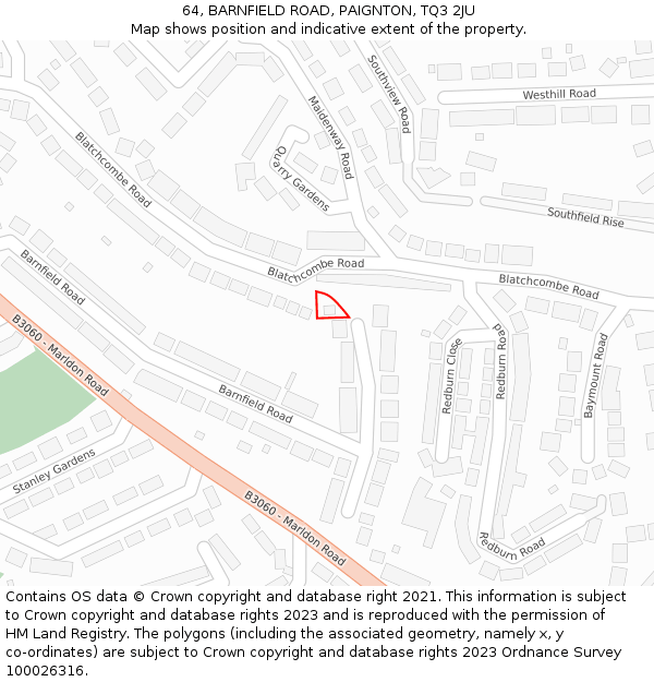 64, BARNFIELD ROAD, PAIGNTON, TQ3 2JU: Location map and indicative extent of plot