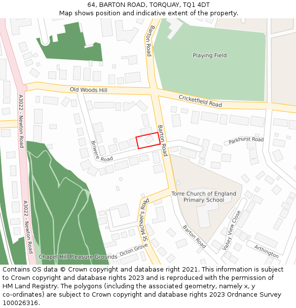 64, BARTON ROAD, TORQUAY, TQ1 4DT: Location map and indicative extent of plot