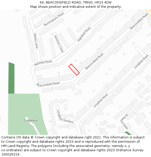 64, BEACONSFIELD ROAD, TRING, HP23 4DW: Location map and indicative extent of plot