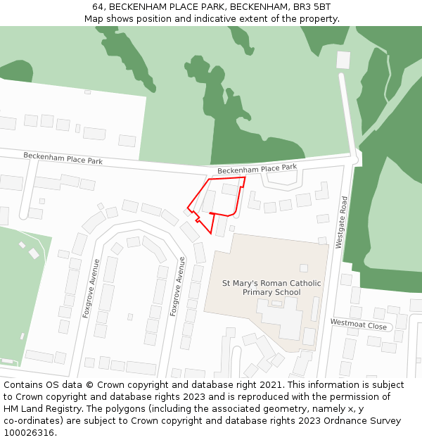 64, BECKENHAM PLACE PARK, BECKENHAM, BR3 5BT: Location map and indicative extent of plot