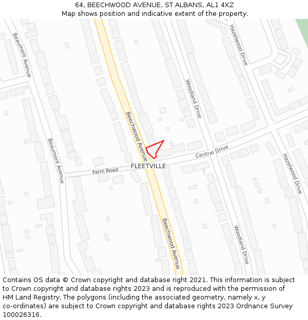 64, BEECHWOOD AVENUE, ST ALBANS, AL1 4XZ: Location map and indicative extent of plot