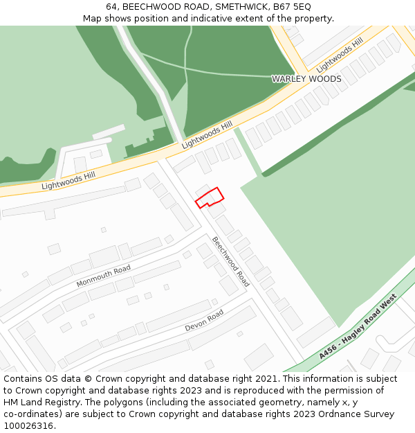 64, BEECHWOOD ROAD, SMETHWICK, B67 5EQ: Location map and indicative extent of plot