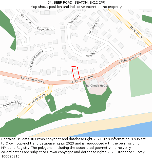 64, BEER ROAD, SEATON, EX12 2PR: Location map and indicative extent of plot
