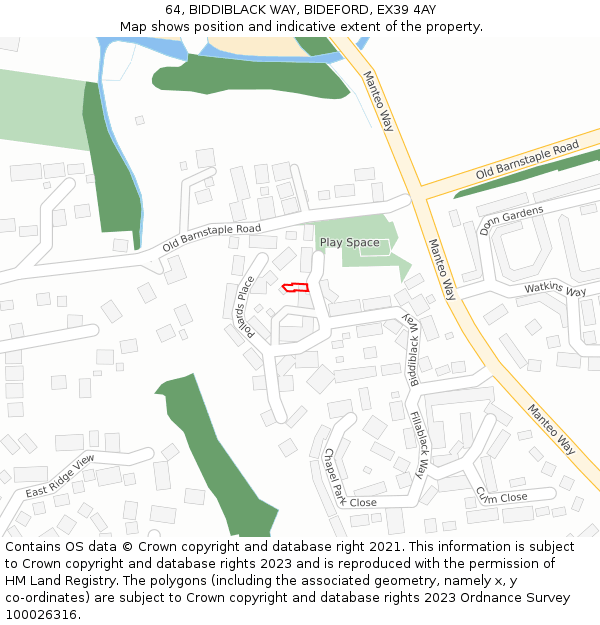 64, BIDDIBLACK WAY, BIDEFORD, EX39 4AY: Location map and indicative extent of plot