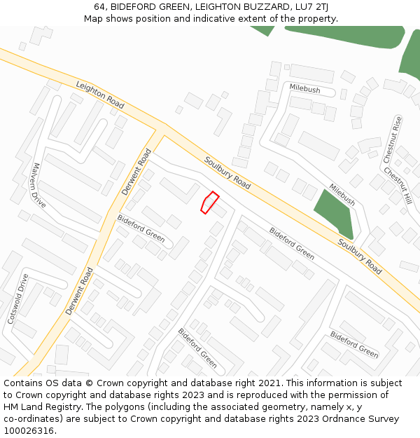 64, BIDEFORD GREEN, LEIGHTON BUZZARD, LU7 2TJ: Location map and indicative extent of plot