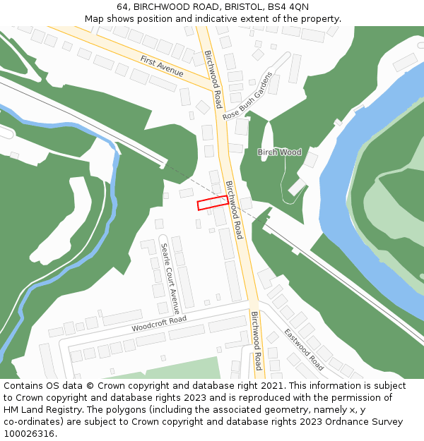 64, BIRCHWOOD ROAD, BRISTOL, BS4 4QN: Location map and indicative extent of plot