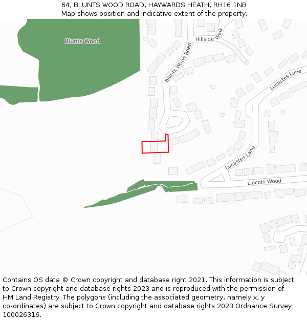 64, BLUNTS WOOD ROAD, HAYWARDS HEATH, RH16 1NB: Location map and indicative extent of plot