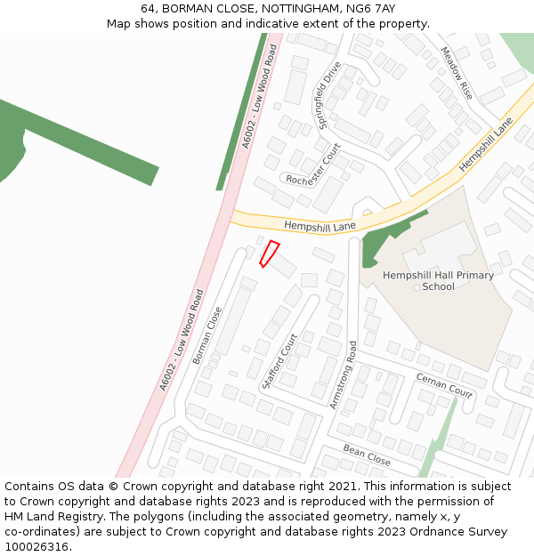 64, BORMAN CLOSE, NOTTINGHAM, NG6 7AY: Location map and indicative extent of plot