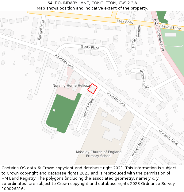 64, BOUNDARY LANE, CONGLETON, CW12 3JA: Location map and indicative extent of plot