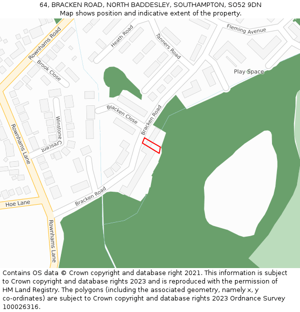 64, BRACKEN ROAD, NORTH BADDESLEY, SOUTHAMPTON, SO52 9DN: Location map and indicative extent of plot