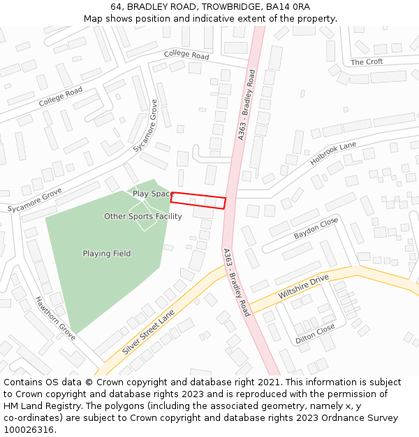 64, BRADLEY ROAD, TROWBRIDGE, BA14 0RA: Location map and indicative extent of plot