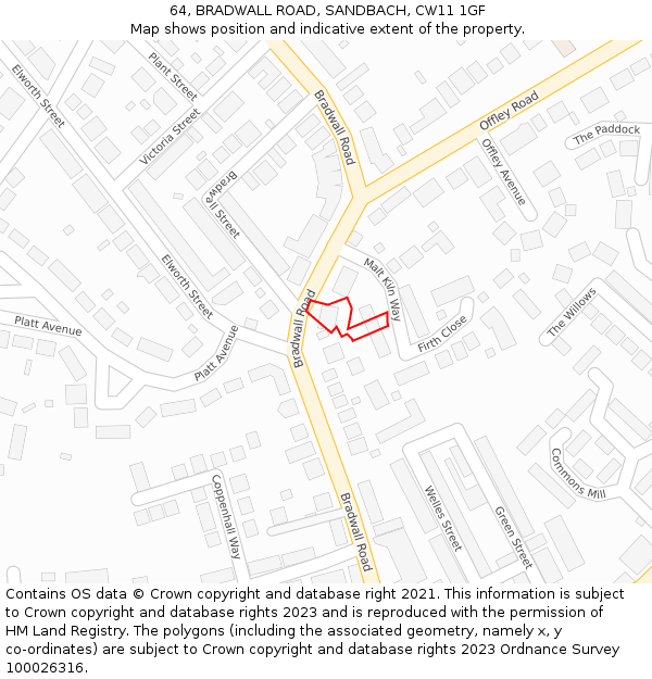 64, BRADWALL ROAD, SANDBACH, CW11 1GF: Location map and indicative extent of plot