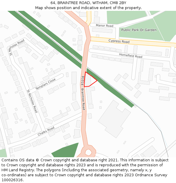 64, BRAINTREE ROAD, WITHAM, CM8 2BY: Location map and indicative extent of plot