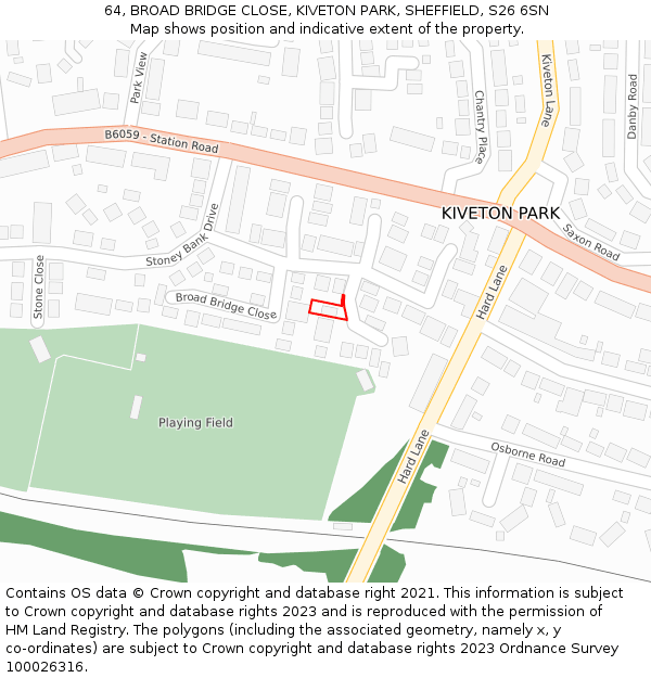 64, BROAD BRIDGE CLOSE, KIVETON PARK, SHEFFIELD, S26 6SN: Location map and indicative extent of plot