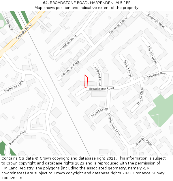 64, BROADSTONE ROAD, HARPENDEN, AL5 1RE: Location map and indicative extent of plot