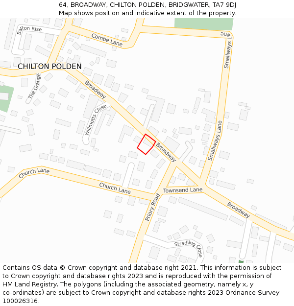 64, BROADWAY, CHILTON POLDEN, BRIDGWATER, TA7 9DJ: Location map and indicative extent of plot