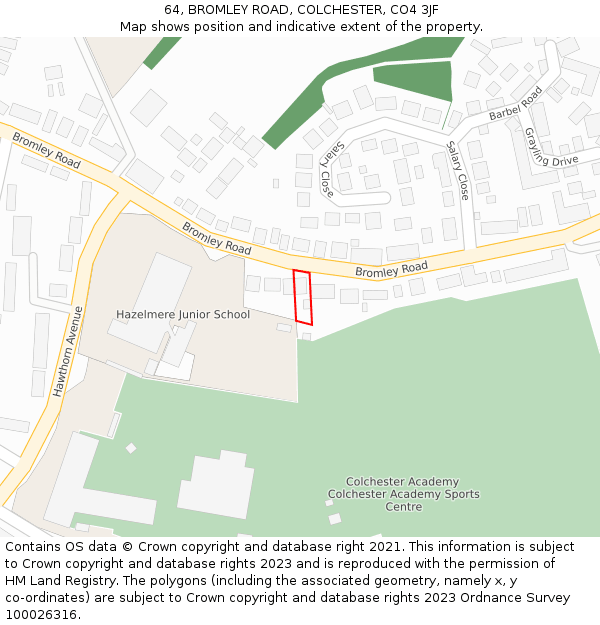 64, BROMLEY ROAD, COLCHESTER, CO4 3JF: Location map and indicative extent of plot