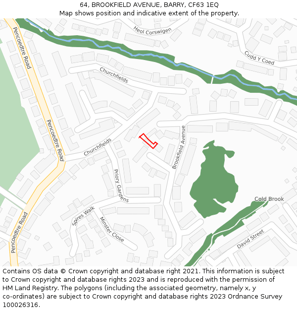 64, BROOKFIELD AVENUE, BARRY, CF63 1EQ: Location map and indicative extent of plot