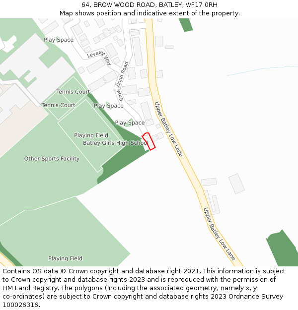 64, BROW WOOD ROAD, BATLEY, WF17 0RH: Location map and indicative extent of plot