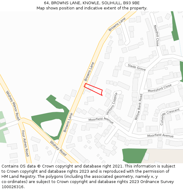 64, BROWNS LANE, KNOWLE, SOLIHULL, B93 9BE: Location map and indicative extent of plot