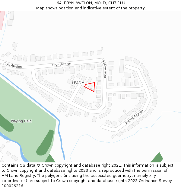 64, BRYN AWELON, MOLD, CH7 1LU: Location map and indicative extent of plot