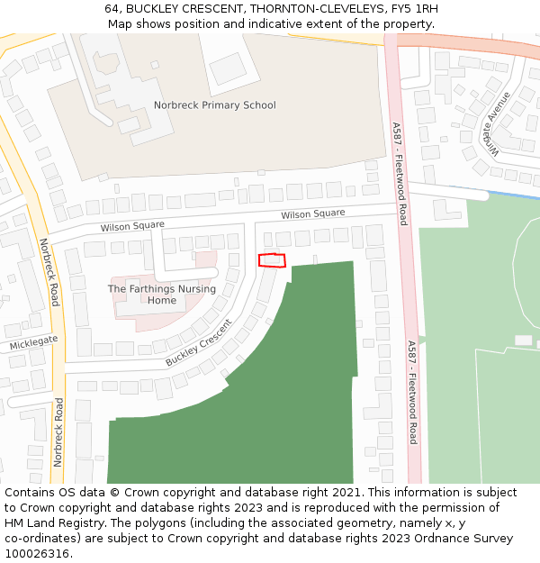64, BUCKLEY CRESCENT, THORNTON-CLEVELEYS, FY5 1RH: Location map and indicative extent of plot
