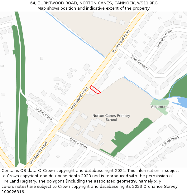 64, BURNTWOOD ROAD, NORTON CANES, CANNOCK, WS11 9RG: Location map and indicative extent of plot