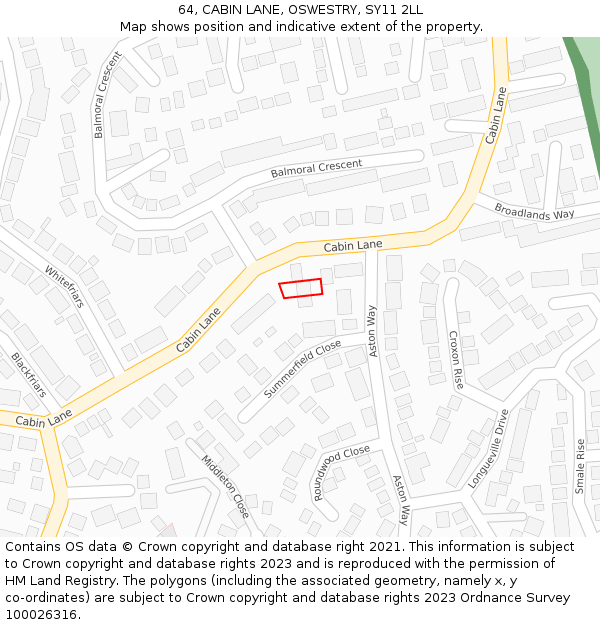 64, CABIN LANE, OSWESTRY, SY11 2LL: Location map and indicative extent of plot