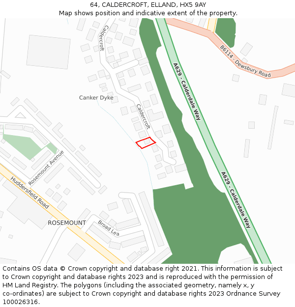 64, CALDERCROFT, ELLAND, HX5 9AY: Location map and indicative extent of plot