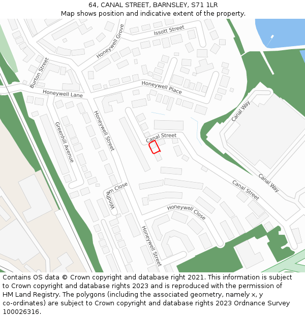 64, CANAL STREET, BARNSLEY, S71 1LR: Location map and indicative extent of plot