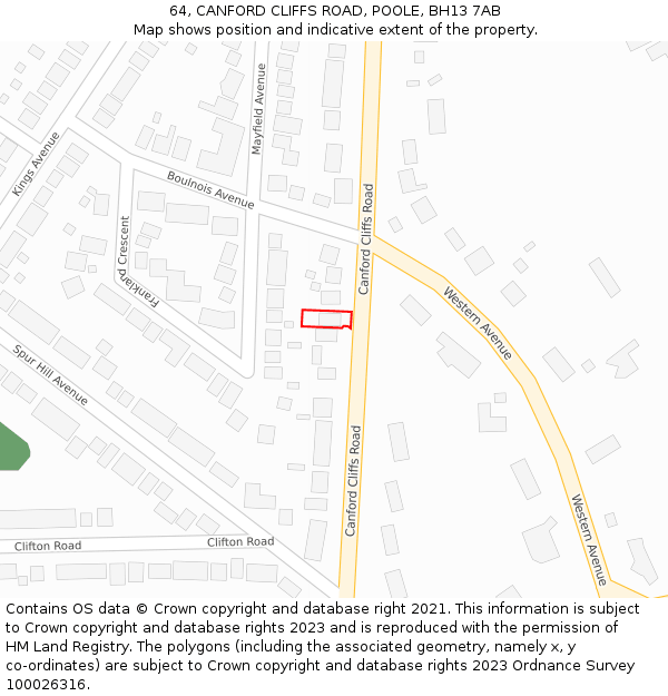 64, CANFORD CLIFFS ROAD, POOLE, BH13 7AB: Location map and indicative extent of plot