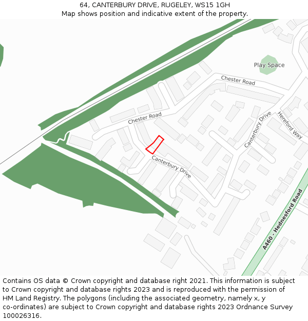 64, CANTERBURY DRIVE, RUGELEY, WS15 1GH: Location map and indicative extent of plot