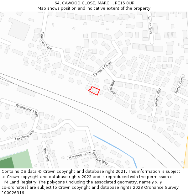 64, CAWOOD CLOSE, MARCH, PE15 8UP: Location map and indicative extent of plot